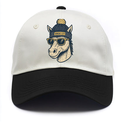 Missouri Mule wearing Kansas City beanie with pom pom and wayfarer sunglasses - Two Tone Cap - Black