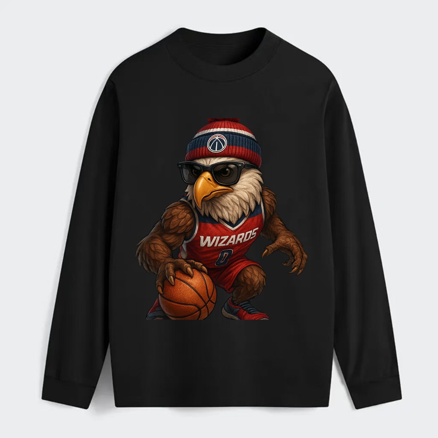 DC Eagle wearing Wizards red white and blue beanie with monument patch - Classic Long Sleeve Shirt - Black