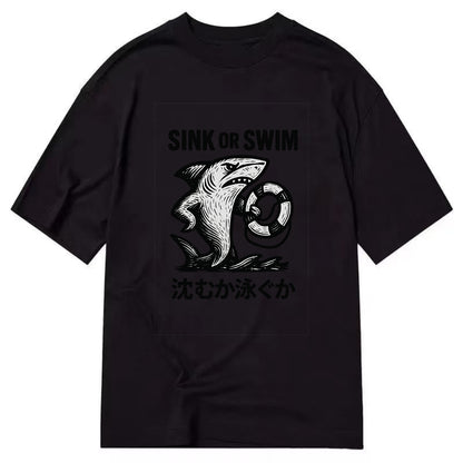 Sink or Swim - Shark holding a life pres Classic T-shirt - Black
