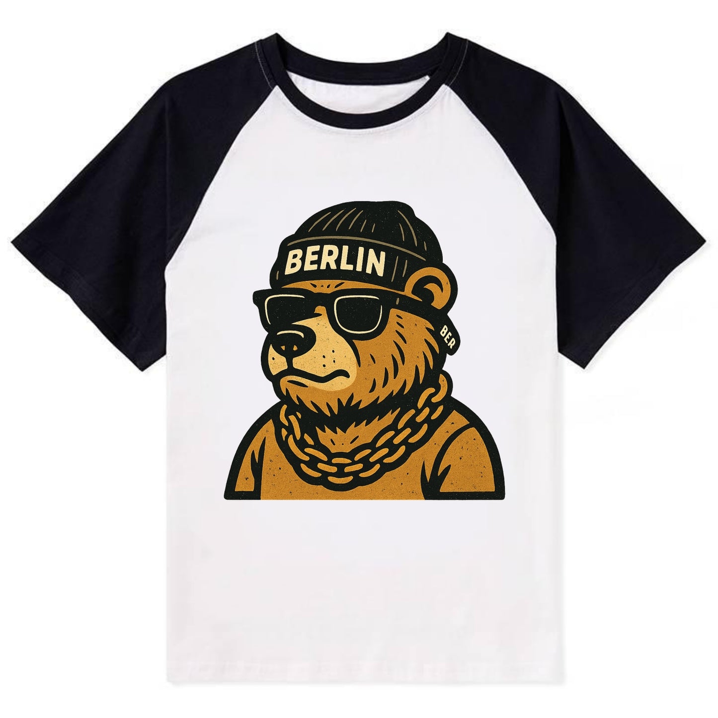 Berlin Bear - Contrast Raglan T-shirt - Black