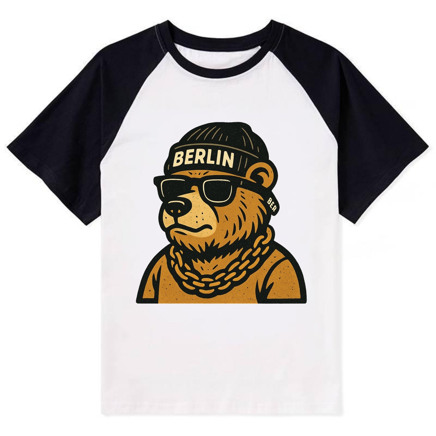 Berlin Bear - Contrast Raglan T-shirt - Black