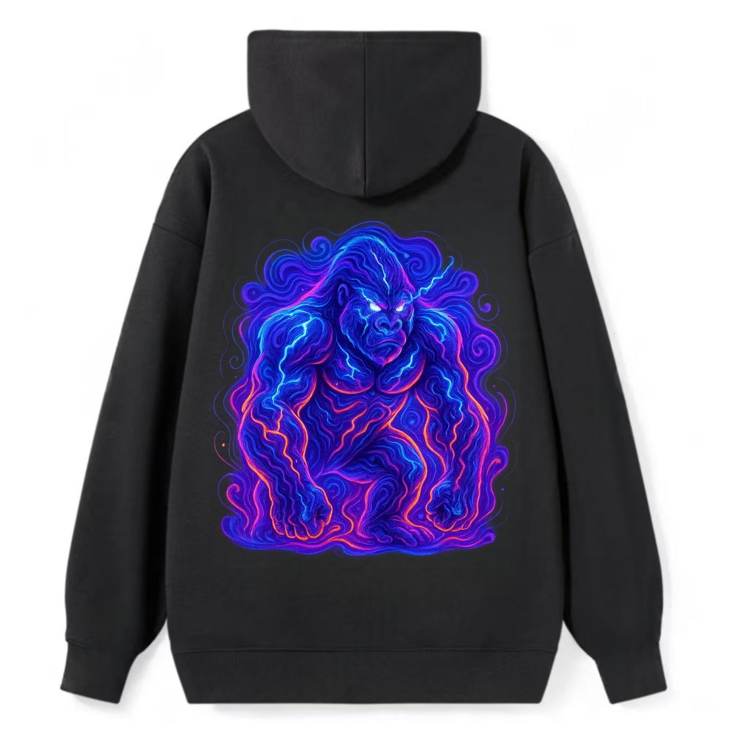 Mighty gorilla with electricity flowing through defined muscles, - Classic Pullover Hoodie - Black