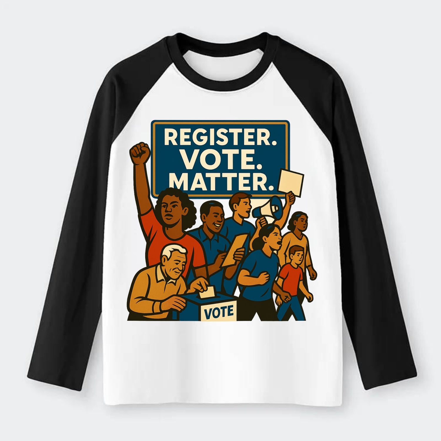 Voter registration drive bringing community together - "Register. - Raglan Long Sleeve T-Shirt - Black