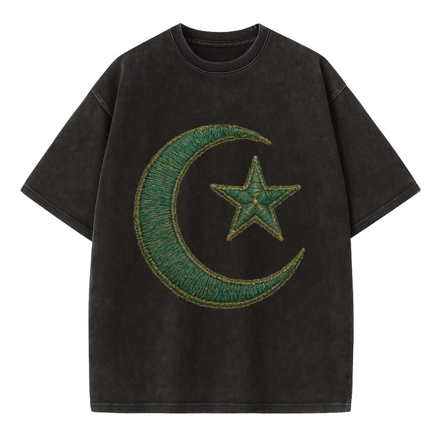 Crescent Moon and Star - Vintage T-shirt - Black
