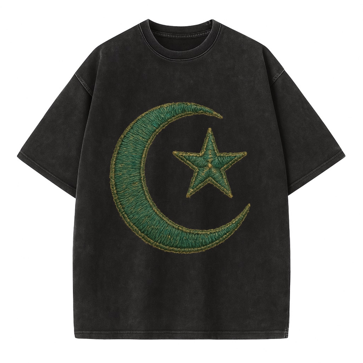 Crescent Moon and Star - Vintage T-shirt - Black