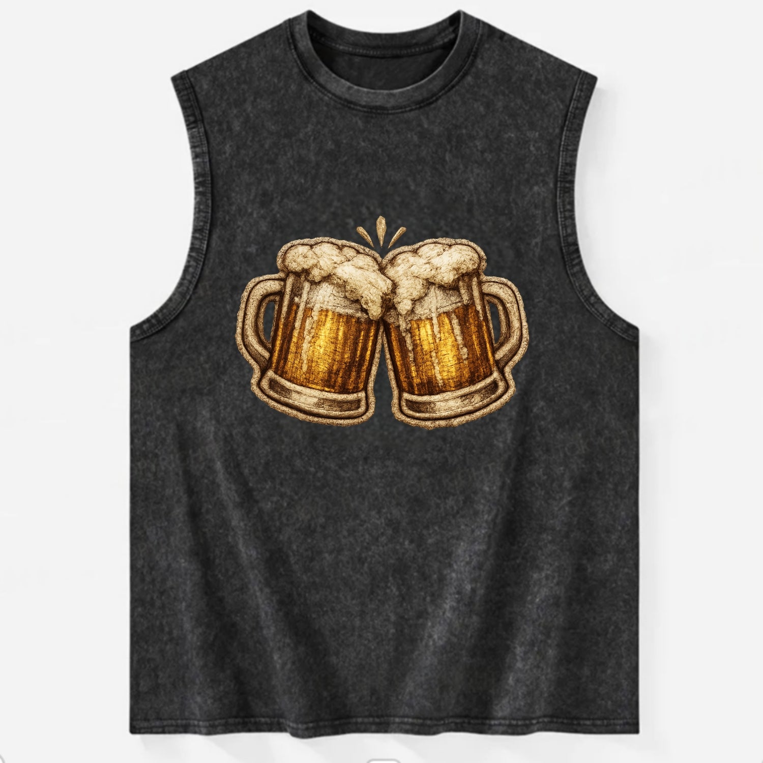 BEER MUG CHEERS - frosty beer stein in gold and amber , brewery - Vintage Washed Tank - Black