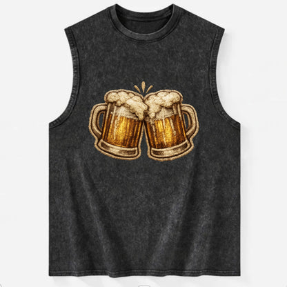 BEER MUG CHEERS - frosty beer stein in gold and amber , brewery - Vintage Washed Tank - Black