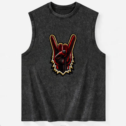 ROCK HAND HORNS - devil horns hand gesture in black and red , metal music - Vintage Washed Tank - Black