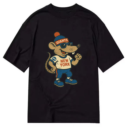 New York Rat wearing Giants beanie with subway patch and wayfarer sunglasses - Classic T-shirt - Black