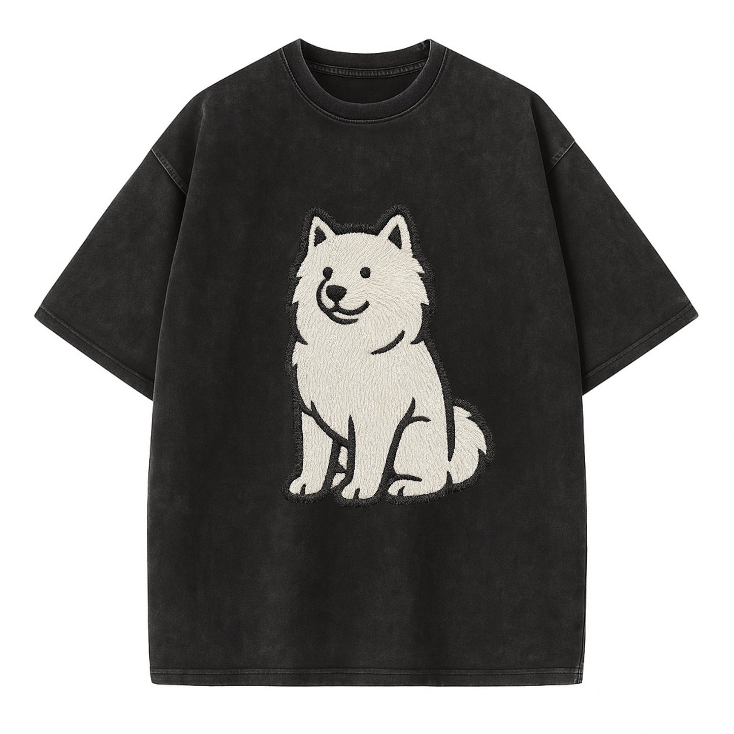 Samoyed - White fluffy embroidered desig Vintage T-shirt - Black