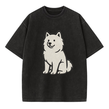 Samoyed - White fluffy embroidered desig Vintage T-shirt - Black