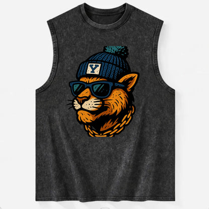 Provo Cougar wearing BYU beanie with Y patch - Vintage Washed Tank - Black