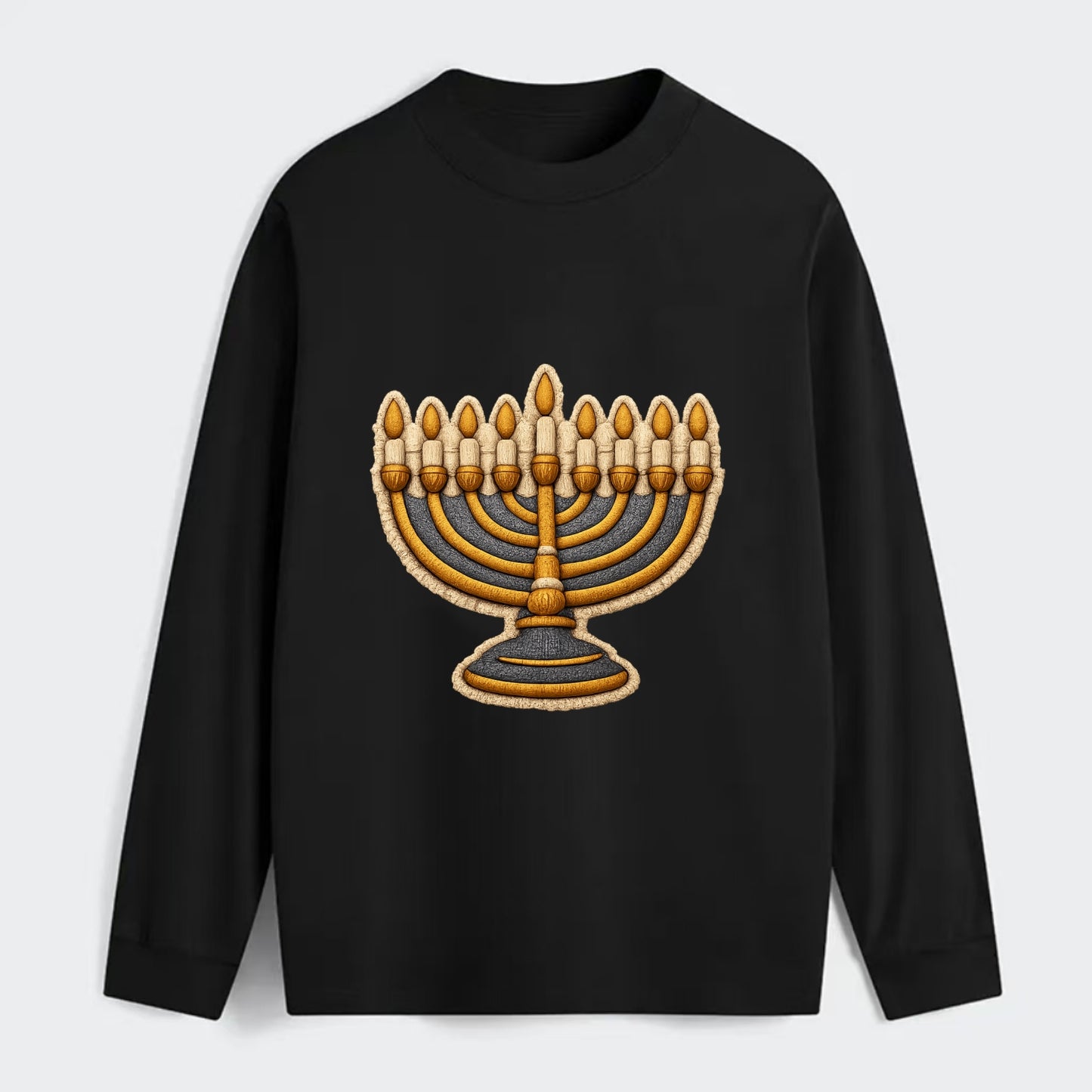 MENORAH LIGHTS - nine branch candelabra in gold and blue , Hanukkah - Classic Long Sleeve Shirt - Black