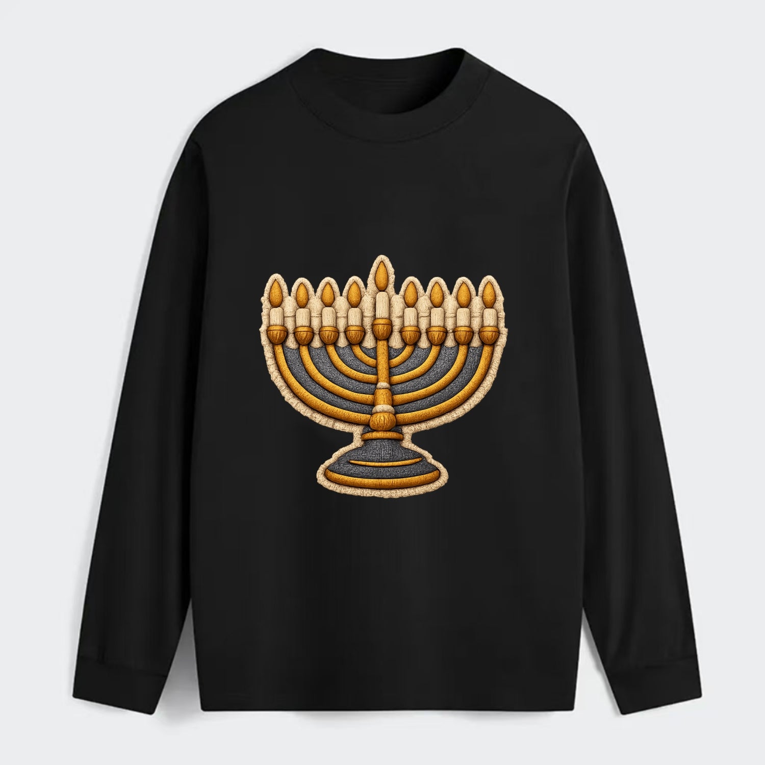 MENORAH LIGHTS - nine branch candelabra in gold and blue , Hanukkah - Classic Long Sleeve Shirt - Black