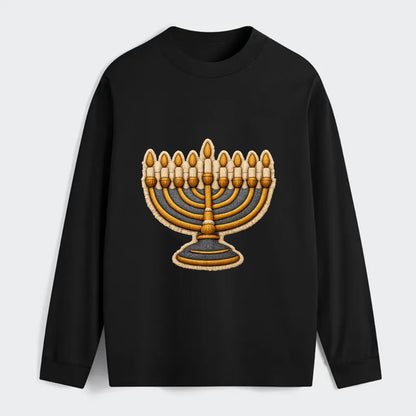 MENORAH LIGHTS - nine branch candelabra in gold and blue , Hanukkah - Classic Long Sleeve Shirt - Black