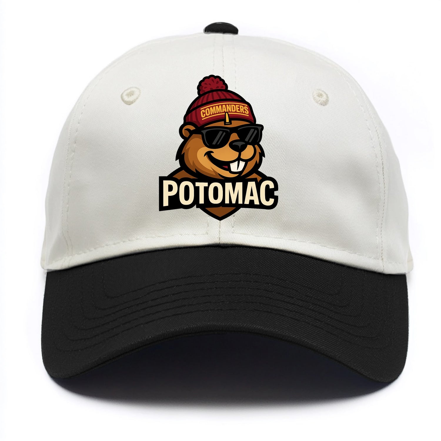 Potomac Beaver wearing Commanders beanie with monument patch and wayfarer sunglasses - Two Tone Cap - Black