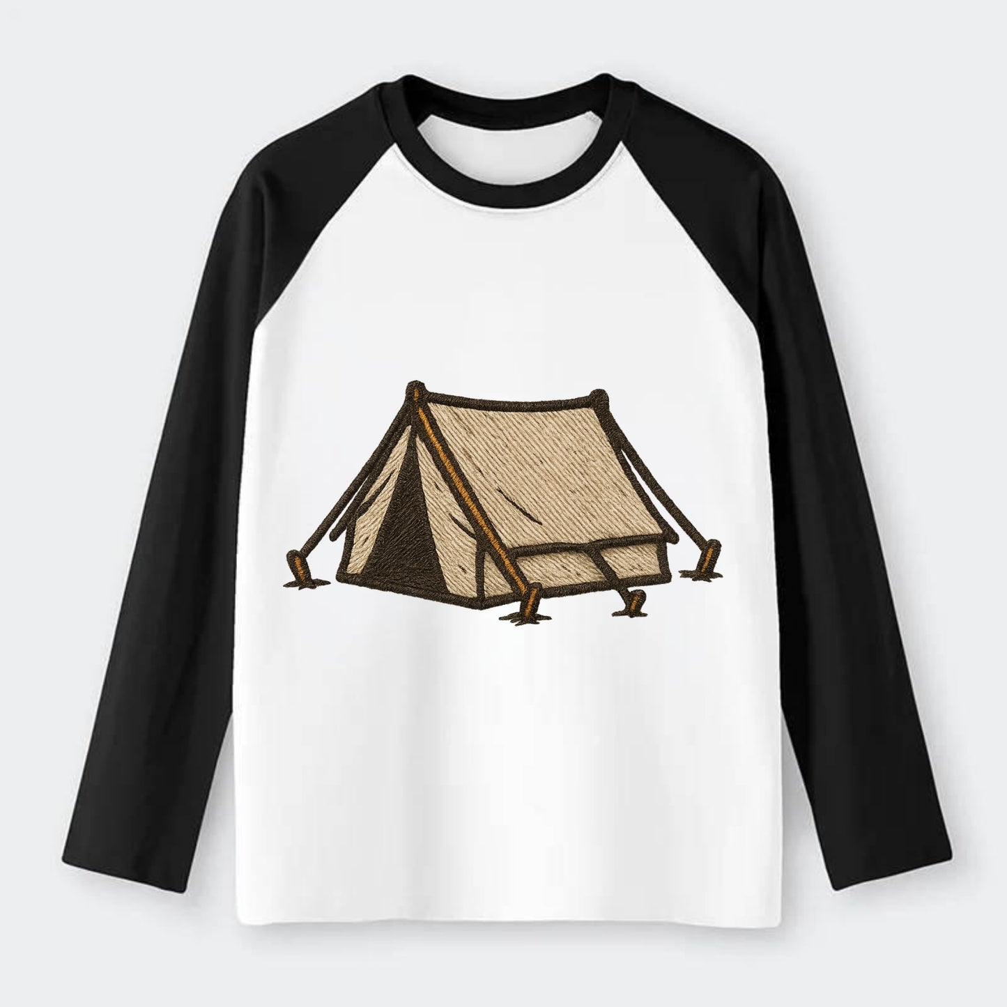 Camping Tent  - Raglan Long Sleeve T-Shirt - Black