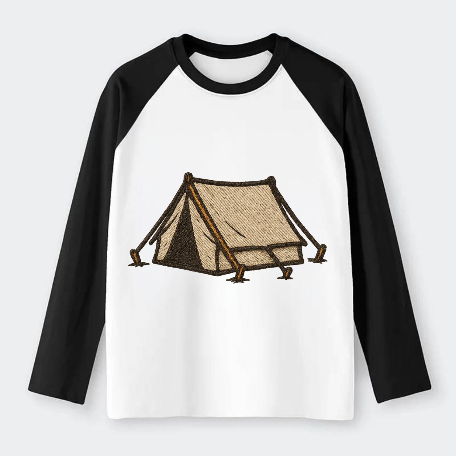 Camping Tent  - Raglan Long Sleeve T-Shirt - Black