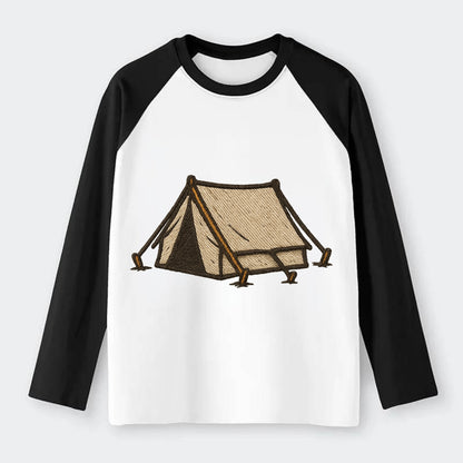 Camping Tent  - Raglan Long Sleeve T-Shirt - Black