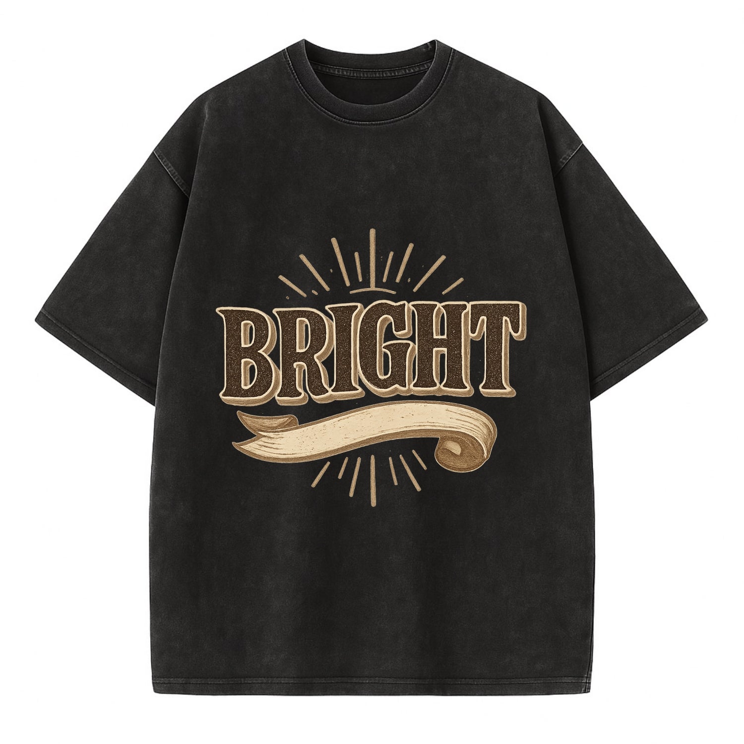 Bold typography design - "BRIGHT" - intelligent, shining - Vintage T-shirt - Black