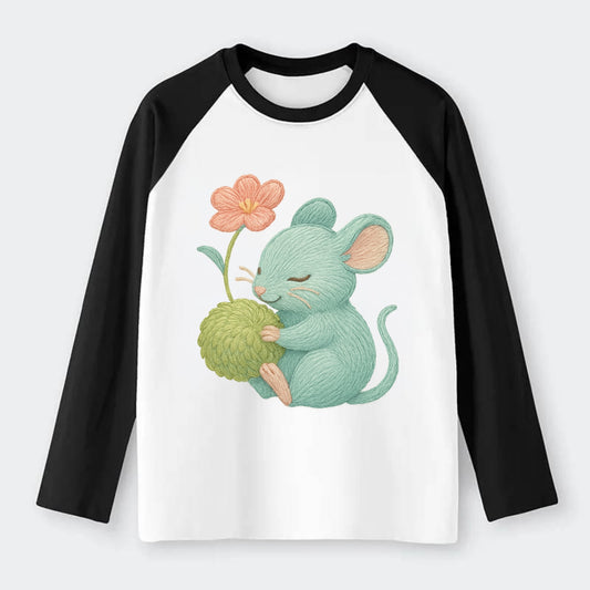 Mint Mouse - Raglan Long Sleeve T-Shirt - Black