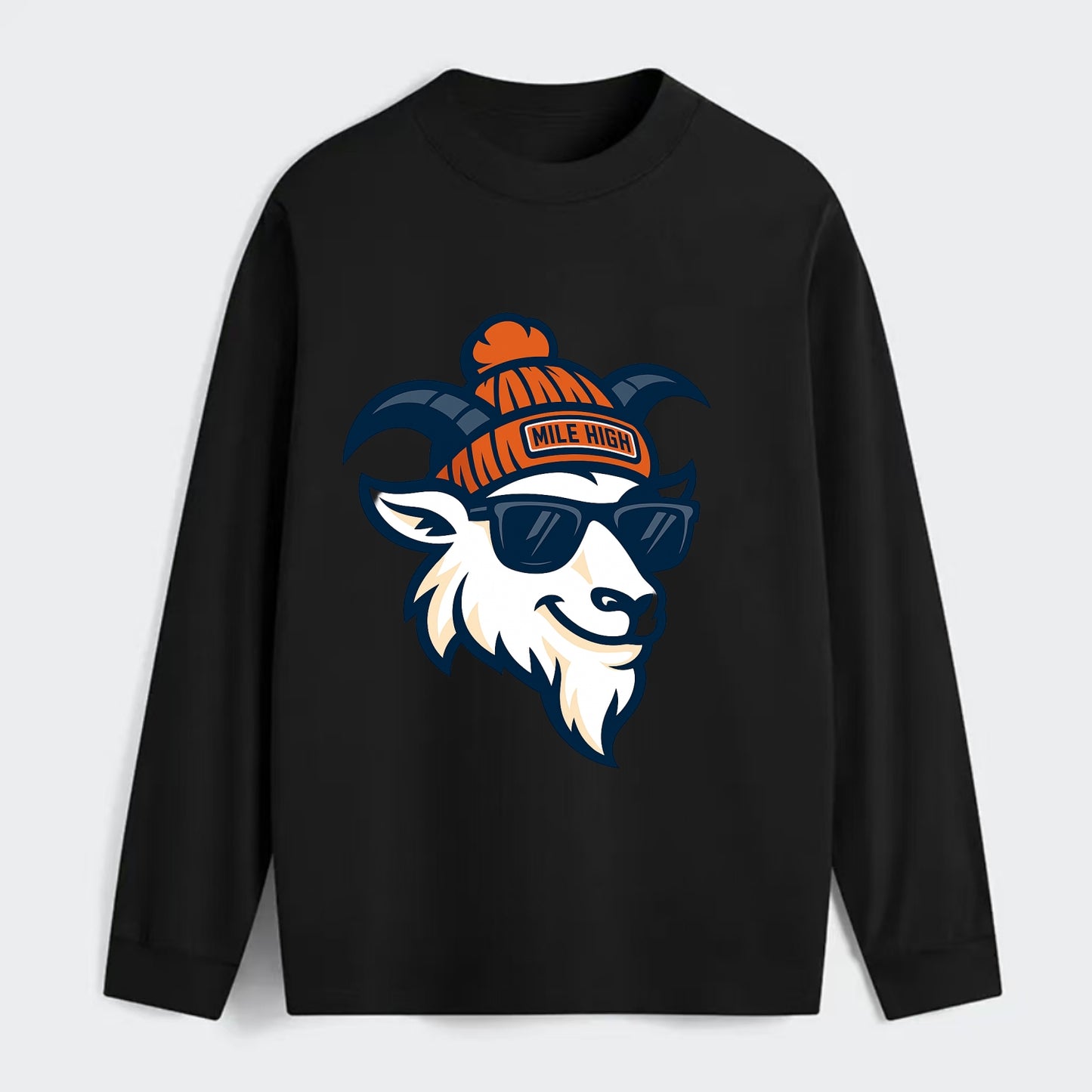 Denver Mountain Goat wearing Broncos beanie with Mile High patch and - Classic Long Sleeve Shirt - Black