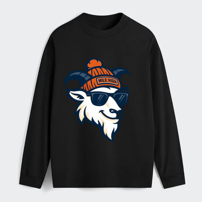 Denver Mountain Goat wearing Broncos beanie with Mile High patch and - Classic Long Sleeve Shirt - Black