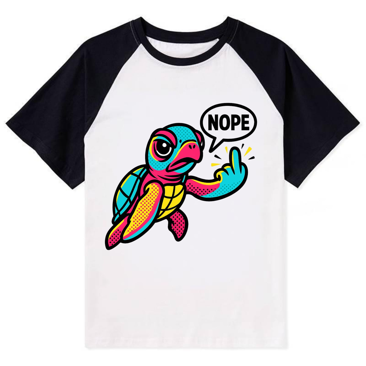 baby sea turtle swimming gracefully, one flipper extended sassily - Contrast Raglan T-shirt - Black