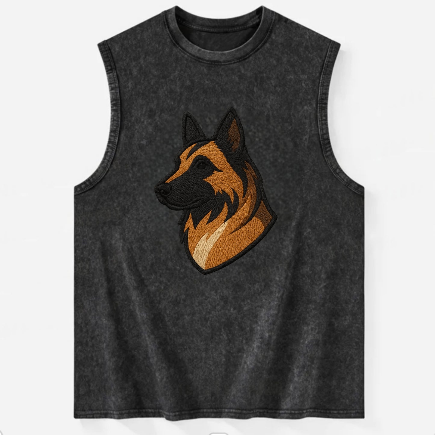 Belgian Tervuren - Fawn with black overlay embroidered design - Vintage Washed Tank - Black