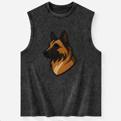 Belgian Tervuren - Fawn with black overlay embroidered design - Vintage Washed Tank - Black