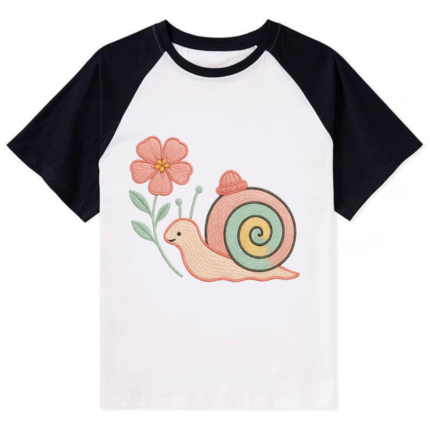 Coral Snail - Contrast Raglan T-shirt - Black
