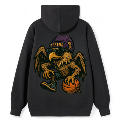 Los Angeles Golden Eagle wearing Lakers beanie with trophy patch and - Classic Pullover Hoodie - Black