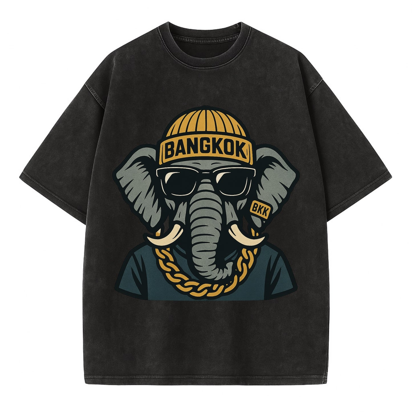 Bangkok Elephant - Vintage T-shirt - Black