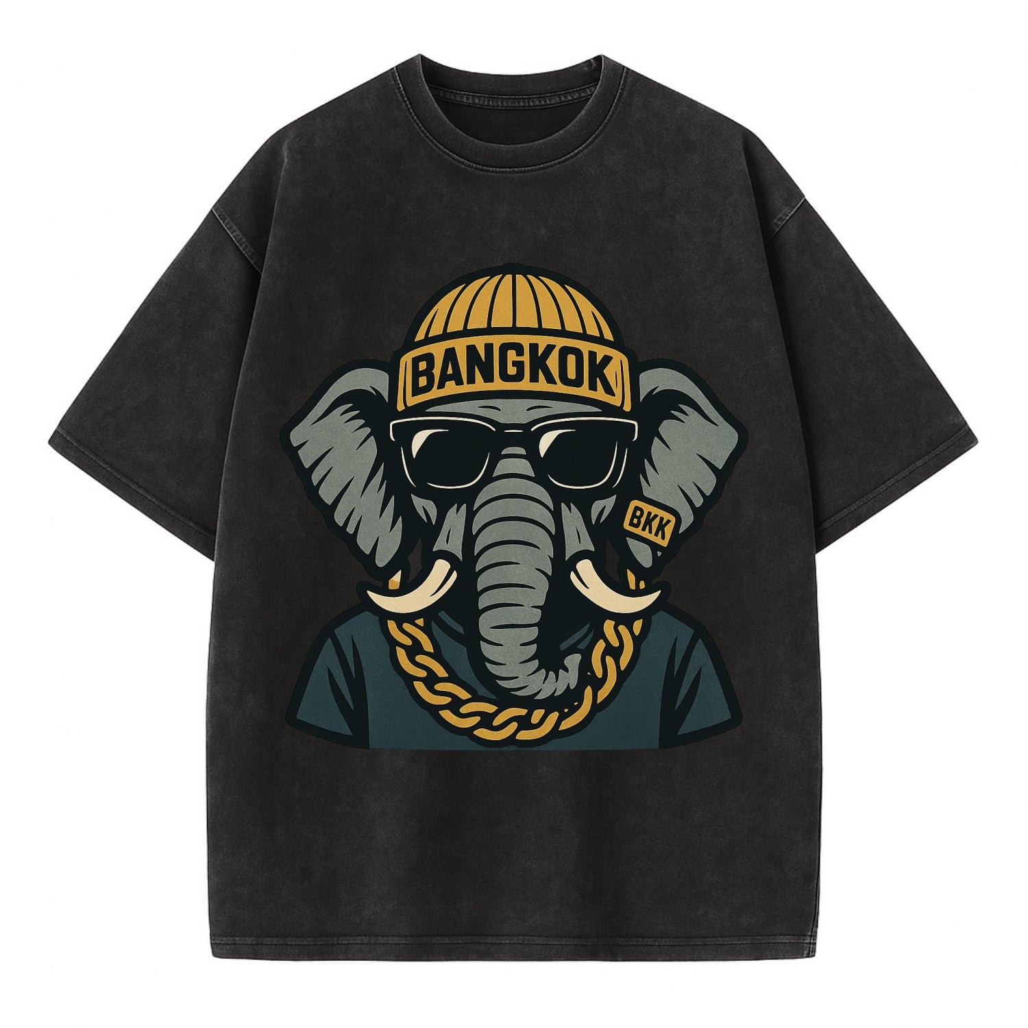 Bangkok Elephant - Vintage T-shirt - Black