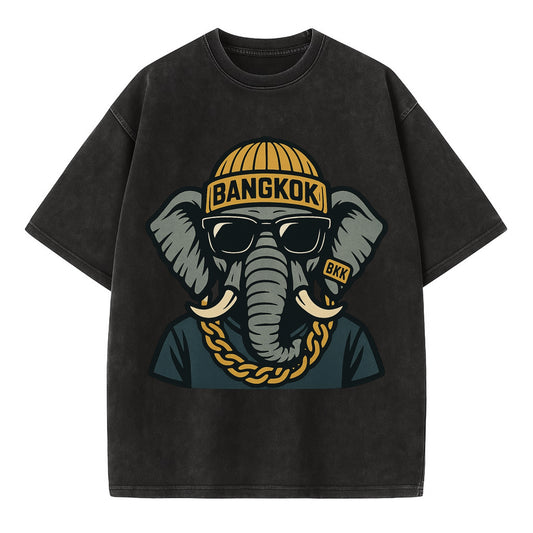 Bangkok Elephant - Vintage T-shirt - Black