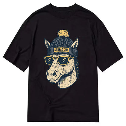 Missouri Mule wearing Kansas City beanie with pom pom and wayfarer sunglasses - Classic T-shirt - Black