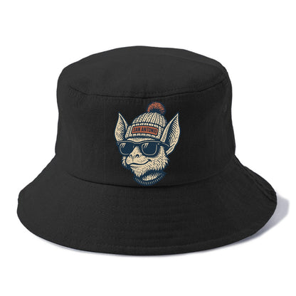 San Antonio Bat wearing San Antonio beanie with pom pom and wayfarer sunglasses - Bucket Hat - Black
