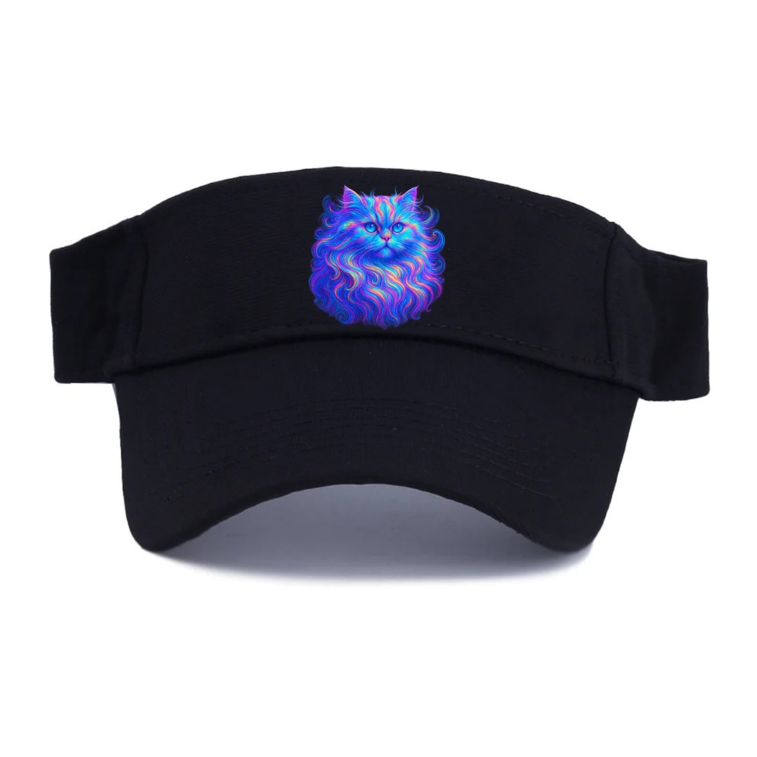 Luxurious Persian cat with flowing fur that refracts into rainbow prisms, soft pastel neon - Visor - Black