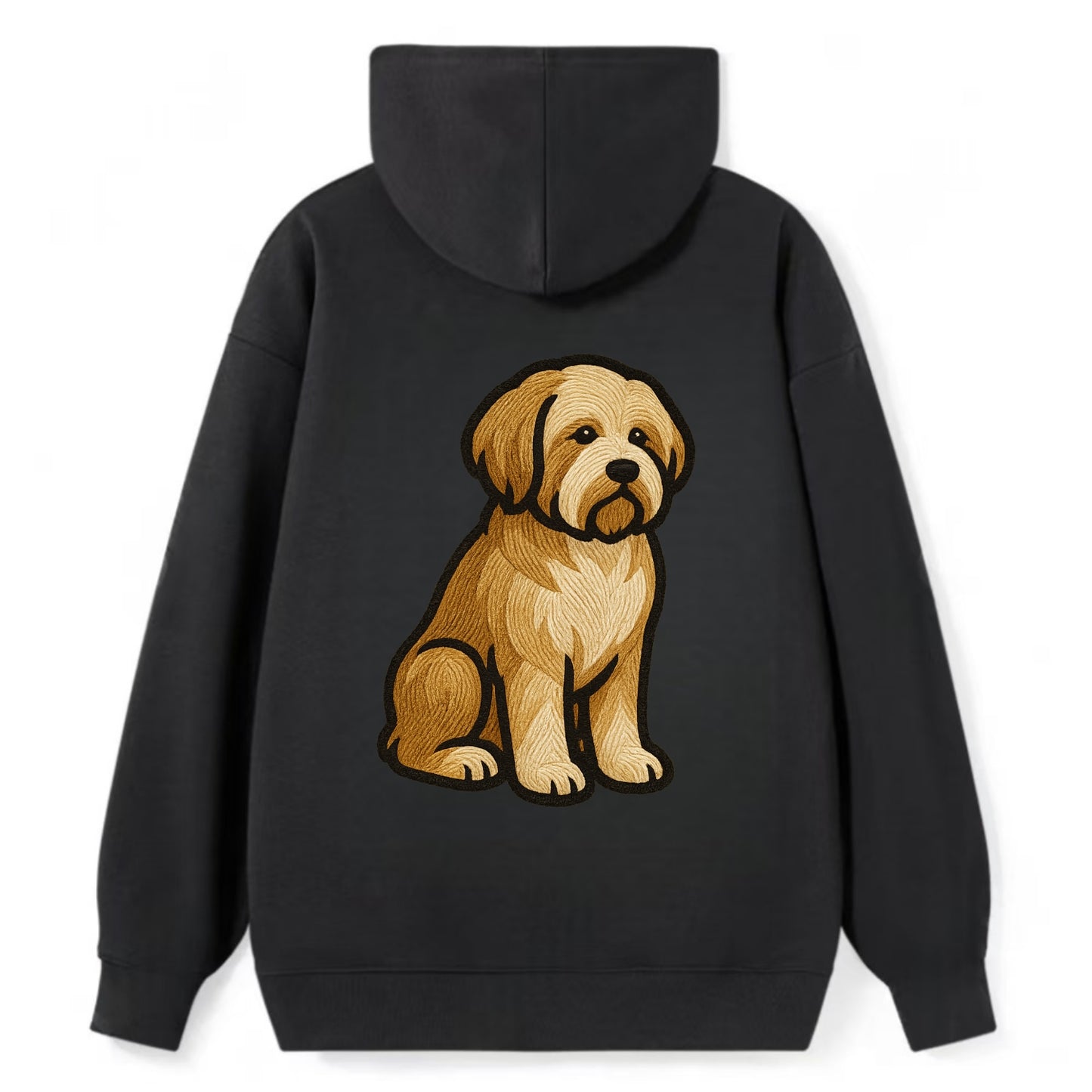 Tibetan Terrier - Gold and white embroidered sitting pose - Classic Pullover Hoodie - Black