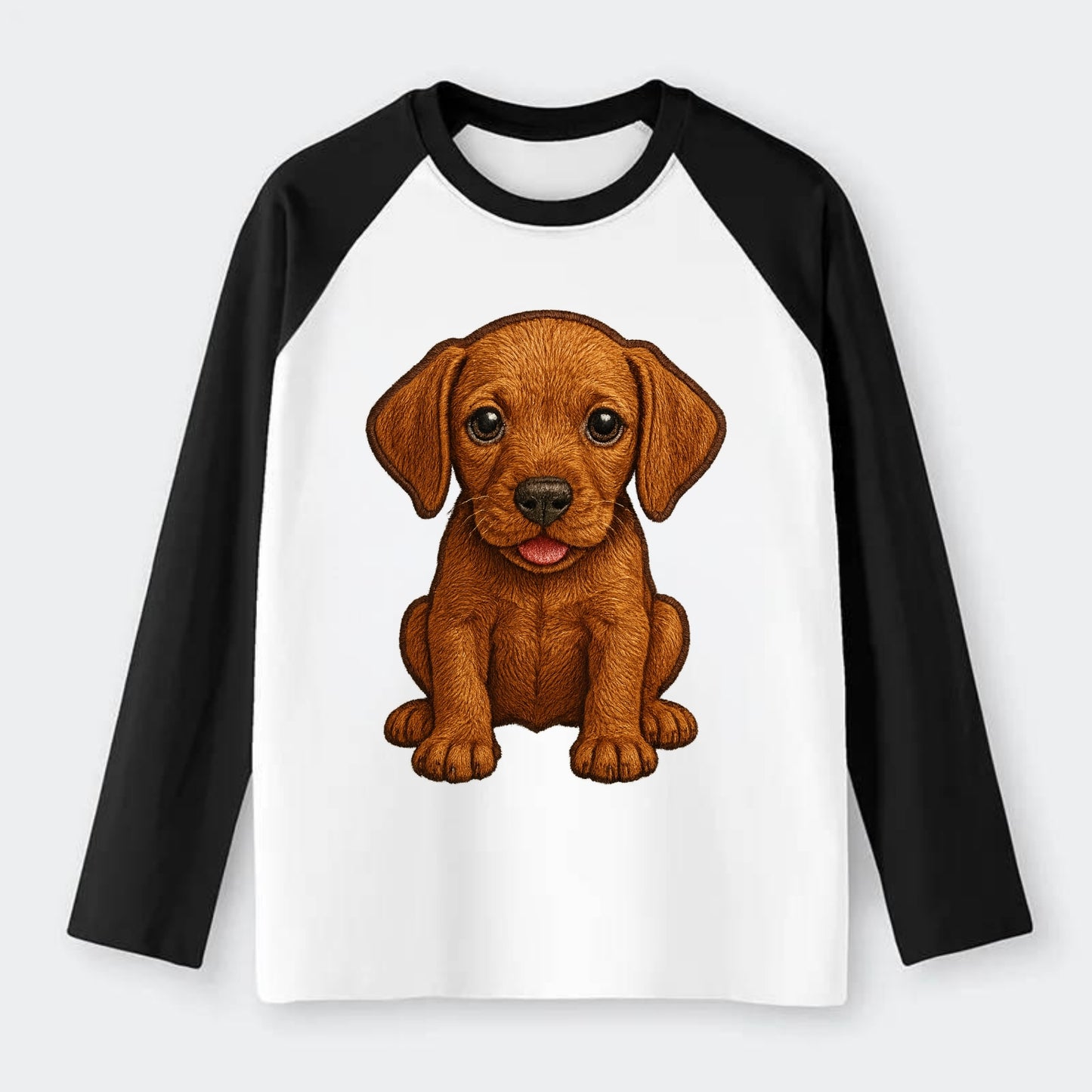 Baby Vizsla Puppy - golden rust coat, soulful eyes, athletic build, - Raglan Long Sleeve T-Shirt - Black