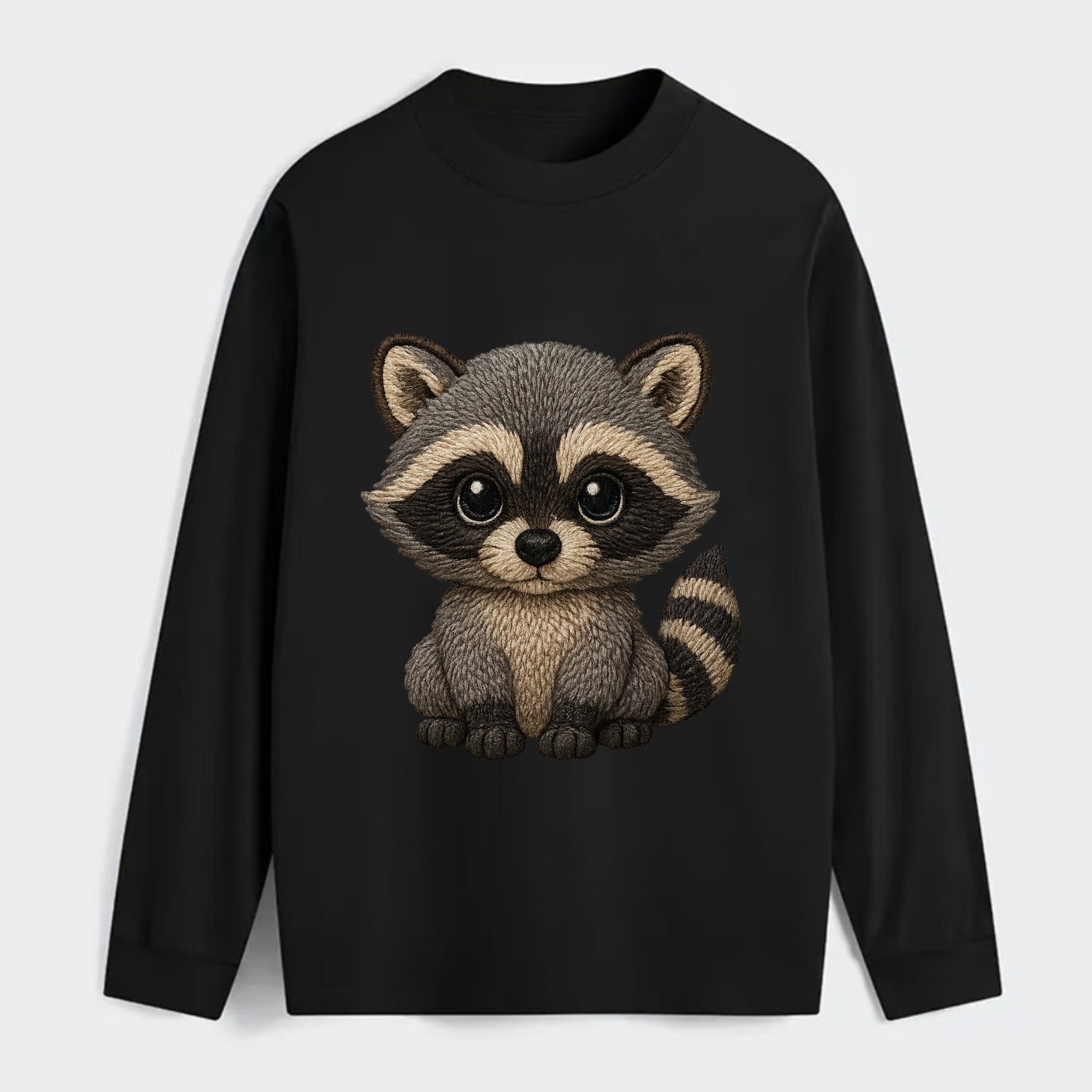 Baby Raccoon - gray fur, black mask, ringed tail, bright curious eyes, - Classic Long Sleeve Shirt - Black