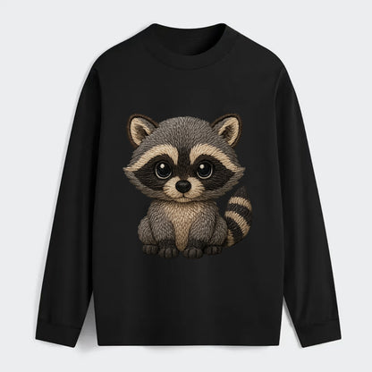 Baby Raccoon - gray fur, black mask, ringed tail, bright curious eyes, - Classic Long Sleeve Shirt - Black