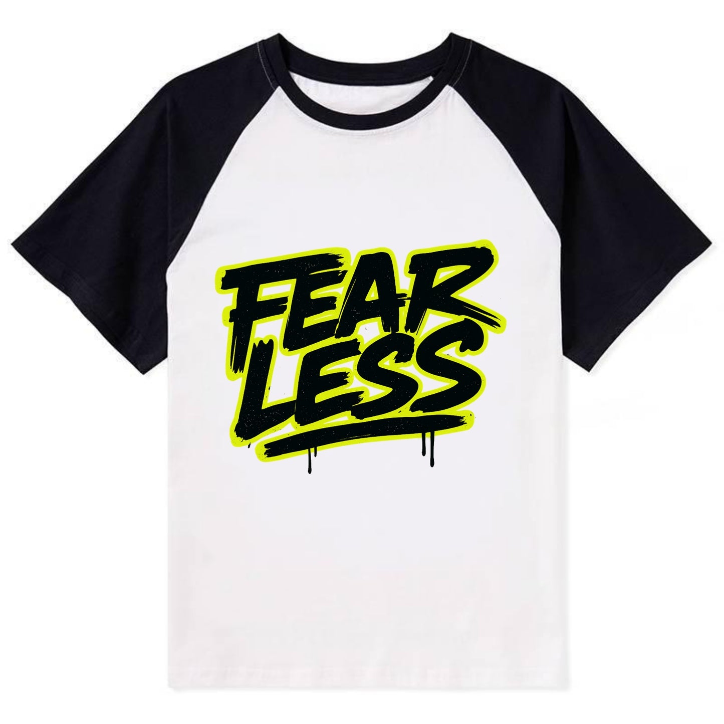 Bold typography design - "FEARLESS" - courage, bravery, facing challenges - Contrast Raglan T-shirt - Black