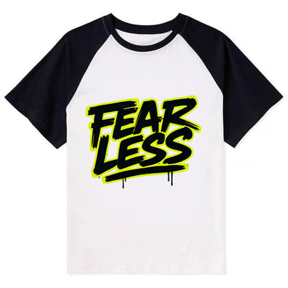 Bold typography design - "FEARLESS" - courage, bravery, facing challenges - Contrast Raglan T-shirt - Black