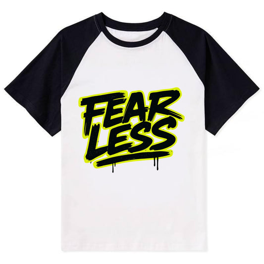 Bold typography design - "FEARLESS" - courage, bravery, facing challenges - Contrast Raglan T-shirt - Black