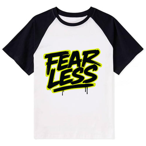 Bold typography design - FEARLESS - courage, bravery, facing challenges - Contrast Raglan T-shirt