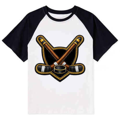 HOCKEY CROSSED STICKS - ice hockey sticks with - Contrast Raglan T-shirt