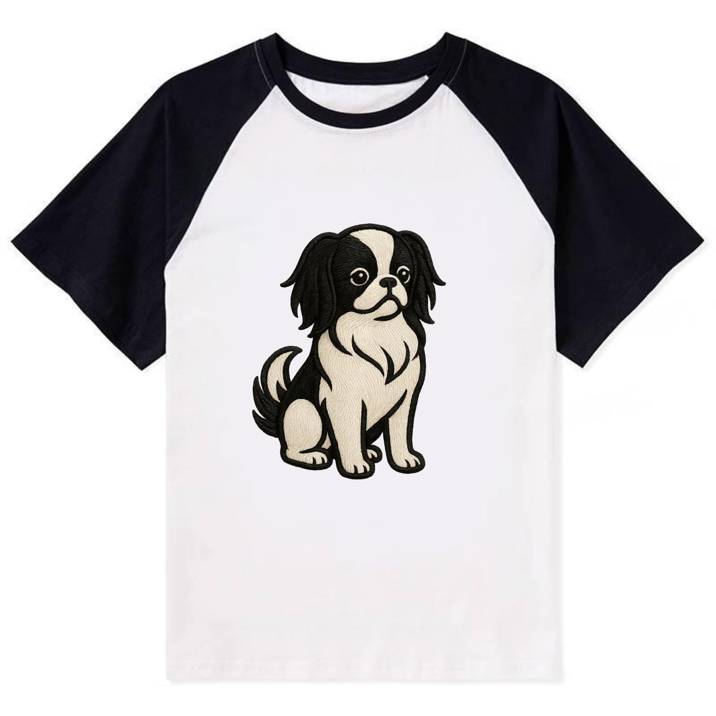 Japanese Chin - Black and white sitting Contrast Raglan T-shirt - Black