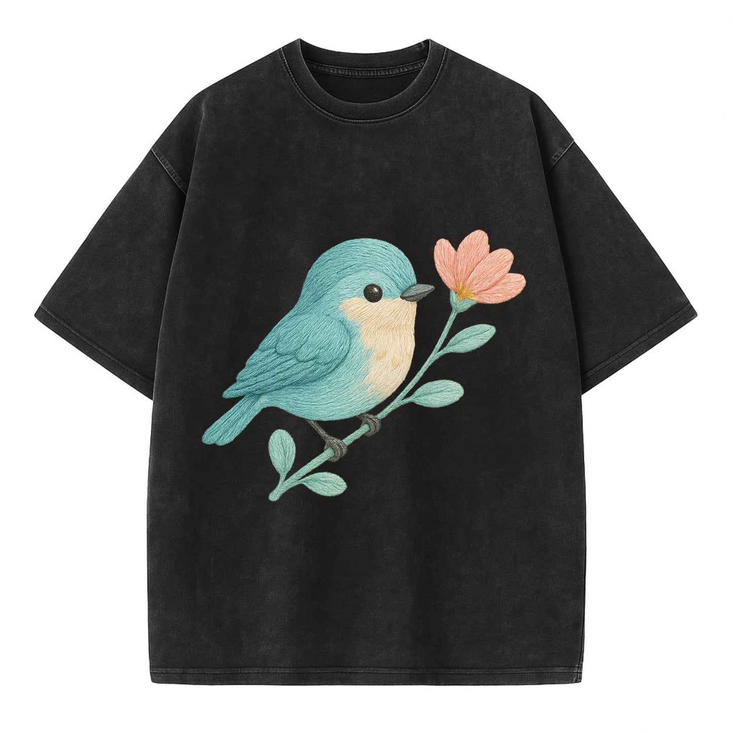 Aqua Chickadee - Vintage T-shirt - Black