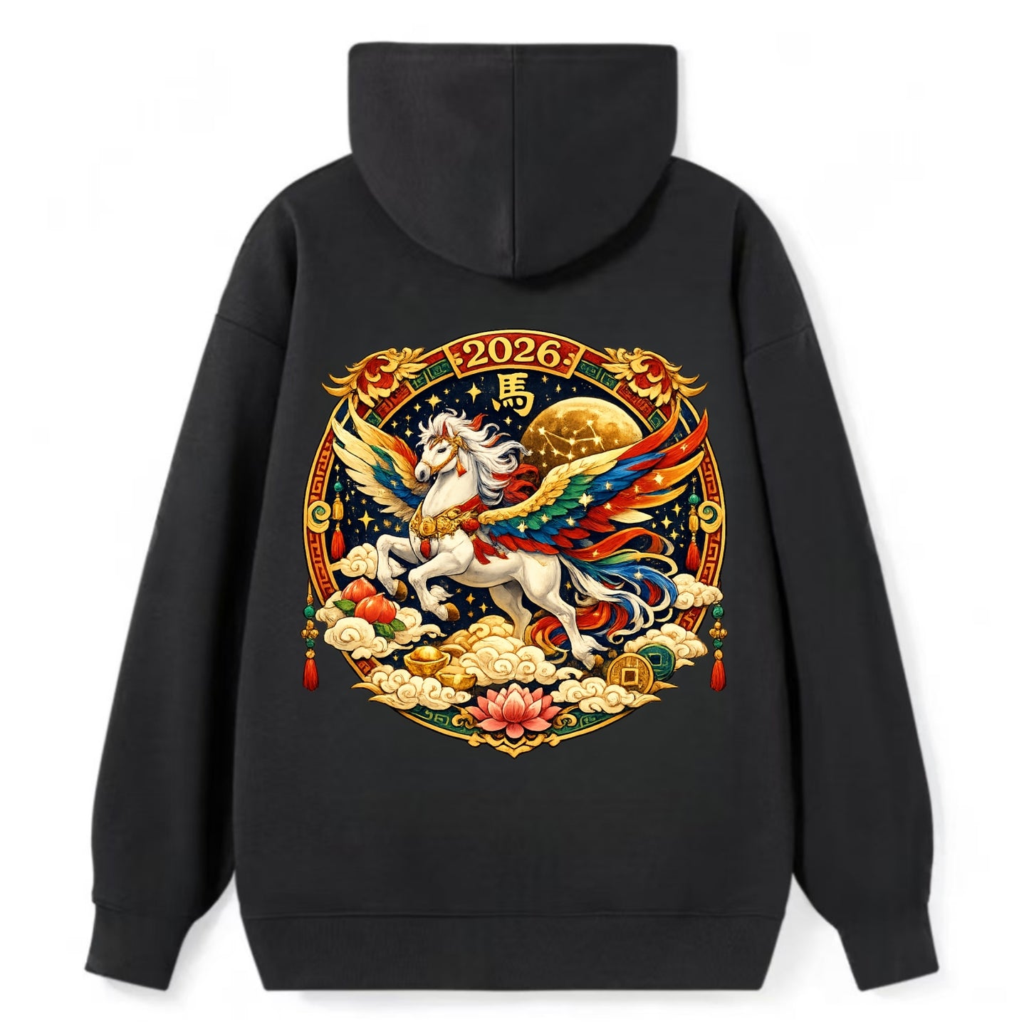 CELESTIAL HORSE | Heavenly horse among clouds and stars | Wings of - Classic Pullover Hoodie - Black